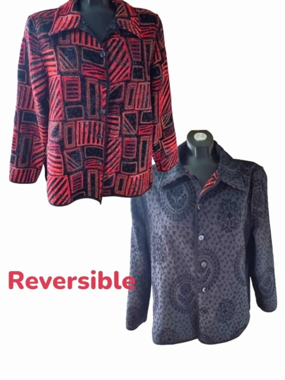 Reversible Vintage 90s Velvet Jacquard Metallic Tapestry Blazer Jacket